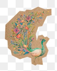 Peacock png, cut out paper element, transparent background