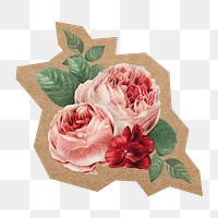 Vintage flower illustration png, cut out paper element, transparent background