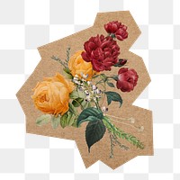 Vintage flower illustration png, cut out paper element, transparent background