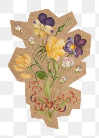 Pansy flower png, cut out paper element, transparent background. Artwork from Pierre Joseph Redouté remixed by rawpixel.