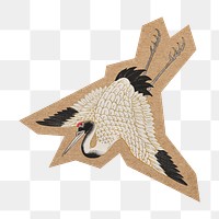 Vintage flying crane png, cut out paper element, transparent background