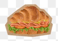 Croissant sandwich png, cut out paper element, transparent background