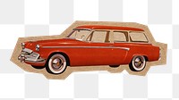 Red classic car png, cut out paper element, transparent background