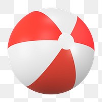 Png red beach ball sticker, 3D rendering, transparent background