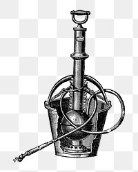 Vintage png garden pump illustration on transparent background, white and black design