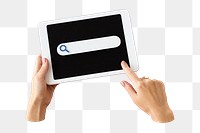 Hand holding png tablet digital device, transparent background