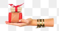 Hand holding png gift box transparent background