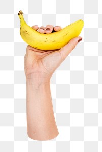 Hand holding png banana transparent background