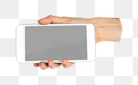 Hand holding png smartphone digital device, transparent background