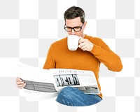 PNG man drinking coffee, collage element, transparent background