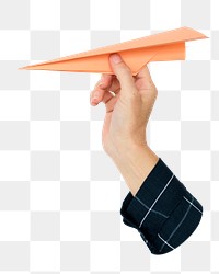 Hand holding png paper plane transparent background