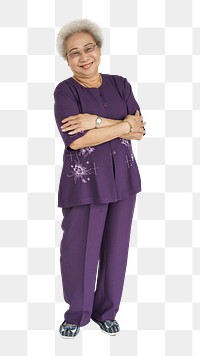 Senior Asian woman png element, transparent background