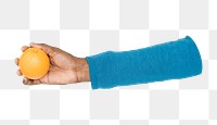 Hand holding png orange transparent background