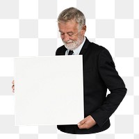 Businessman holding placard png element, transparent background