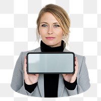 Businesswoman holding digital device png element, transparent background