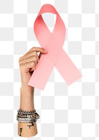 Hand holding png pink ribbon transparent background