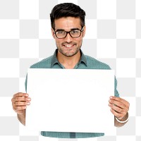 Man holding blank sign png element, transparent background