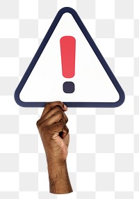 Hand holding png caution sign transparent background