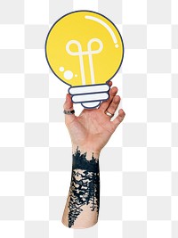 Hand holding png light bulb transparent background