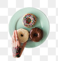 Hand holding png donut transparent background