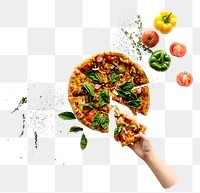 Hand holding png pizza transparent background