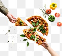 Hand holding png pizza transparent background