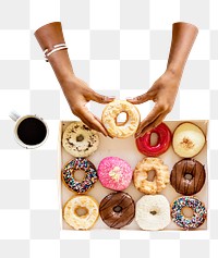 Hand holding png donut transparent background