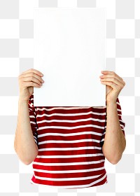 Woman holding placard png element, transparent background