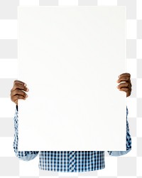 Man holding blank board png element, transparent background