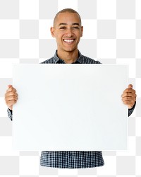 Man holding blank sign png element, transparent background