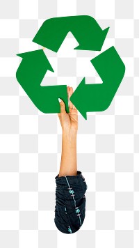 PNG Hand holding recycle icon, collage element, transparent background