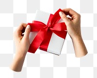 Hand holding png gift box transparent background