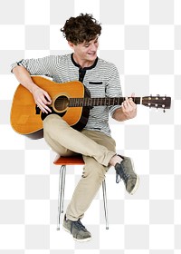 Young guitarist png, transparent background