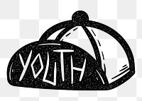 Png black youth design cap element, transparent background