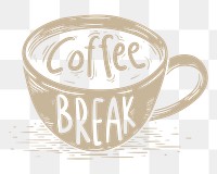 Png brown coffee break element, transparent background