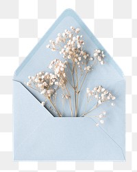 Png blue envelope with flowers sticker isolated image, transparent background
