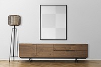 Picture frame png mockup on wall, Scandinavian decor living room, transparent design