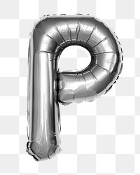 PNG capital P letter silver balloon, transparent background