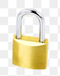 Png brass lock, isolated image, transparent background