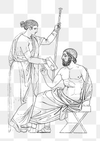 Vintage greek people png illustration, Homer and woman on transparent background