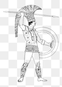Vintage people png illustration, Greek warrior on transparent background
