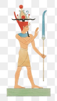 Egypt god png vintage illustration, human drawing on transparent background