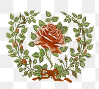 Rose wreath png vintage sticker, transparent background