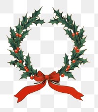 Png vintage holly Christmas wreath, transparent background