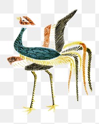 Japanese crane png vintage illustration, transparent background