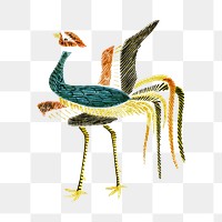 Japanese crane png vintage illustration, transparent background