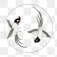 Japanese bird png vintage illustration, transparent background