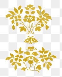 Gold flower png vintage illustration, transparent background