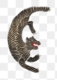 Japanese tigers png vintage illustration, transparent background