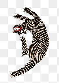 Japanese tigers png vintage illustration, transparent background